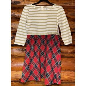 Crown & Ivy Kids Christmas/Holiday Gold Striped‎ Plaid Dress Size Large